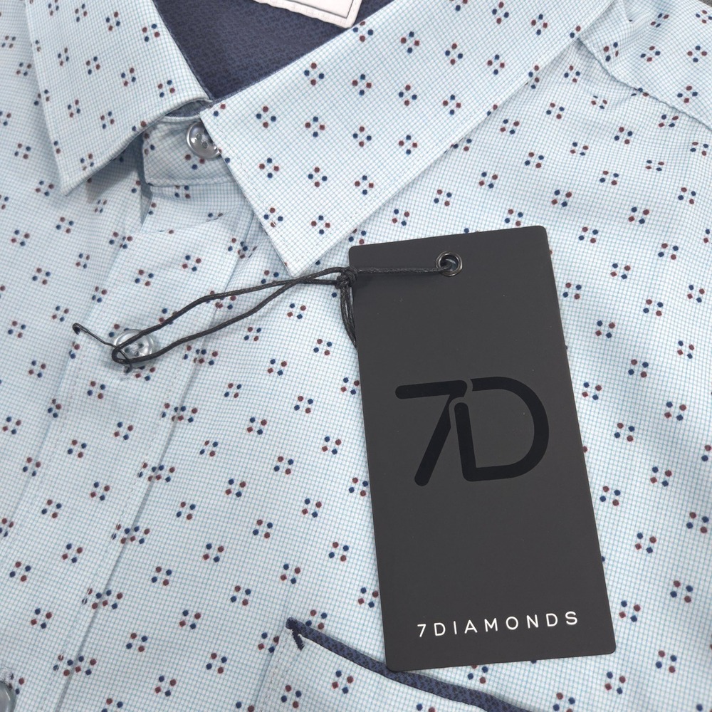 7 Diamonds 4 Way Stretch Shirt Mens XL Blue Bethel Geometric AOP Performance NEW - Picture 8 of 9